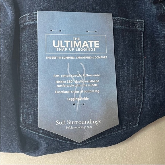 SOFT SURROUNDINGS NWT THE ULTIMATE SNAP UP LEGGINGS DARK BLUE DENIM WASH PETITE - Picture 6 of 15